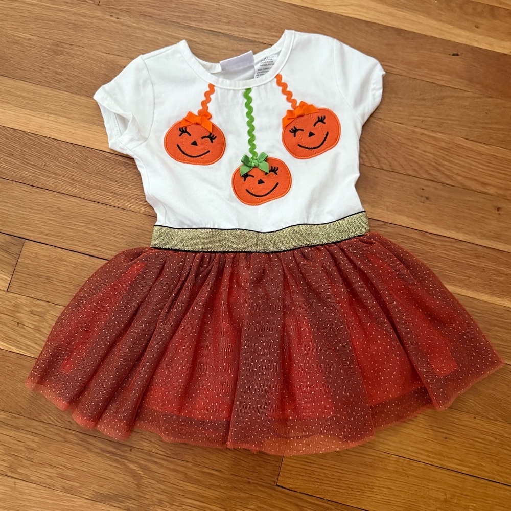 Blueberi Boulevard (Macy’s) Girls’ 3T Pumpkin Appliqué Sparkly Tulle Dress